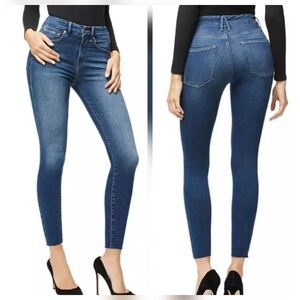 Good American Good Waist High Rise Raw Edge Skinny Crop Jeans Blue331